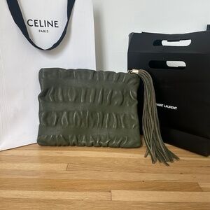 Jenny Bird Green tassel clutch
